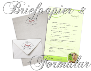 Beispiel Briefpapier, Briefumschlag und Formular für Kundenumfrage